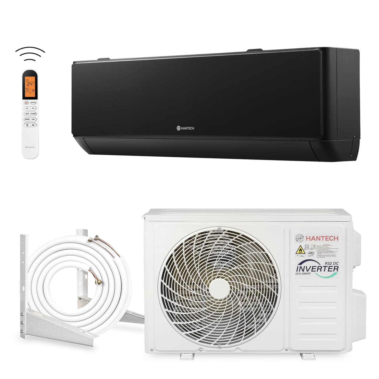 HANTECH 12000 BTU 3,4 kW Split Klimaanlage WLAN R32 Mod. H-PRO 3m Leitung + Halter Schwarz