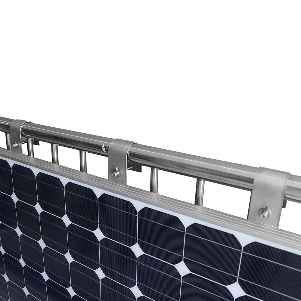 Solarmodulhalter für Balkongeländer -  30-35mm Rahmenhöhe bis 1800mm Modullänge